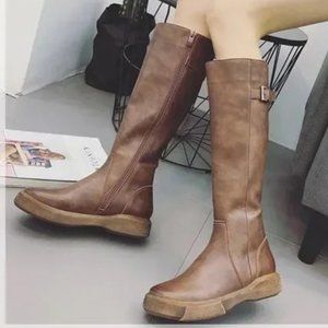 Rider Boots Ladies Belt Buckle Soft Sole Non-Slip Tall Boots Side Zipper Boots